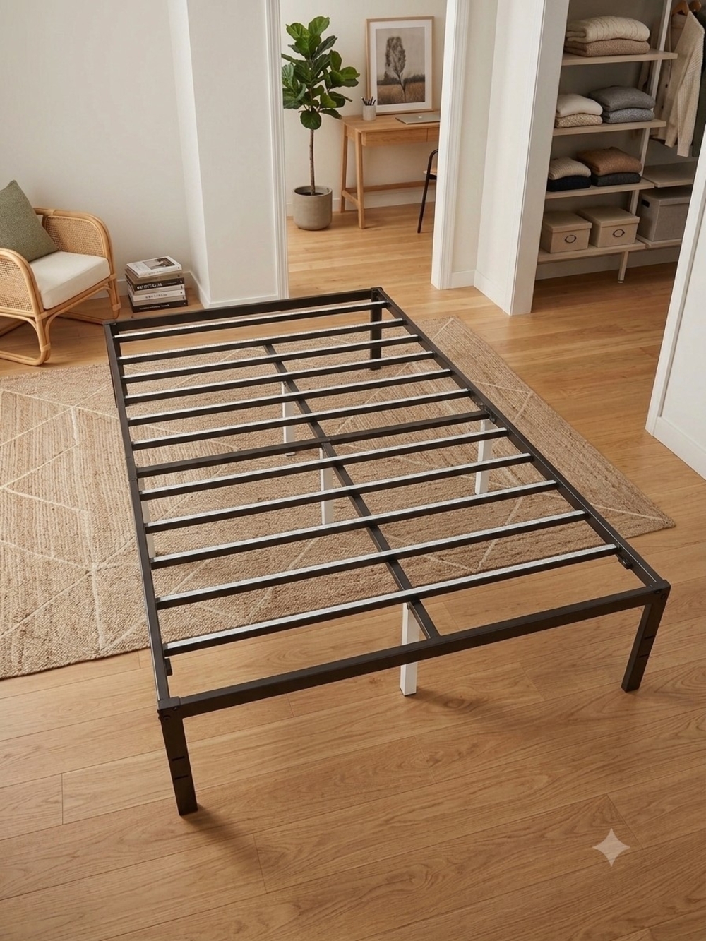 Heavy-Duty Black Metal Twin Platform Bed Frame (12" Clearance)